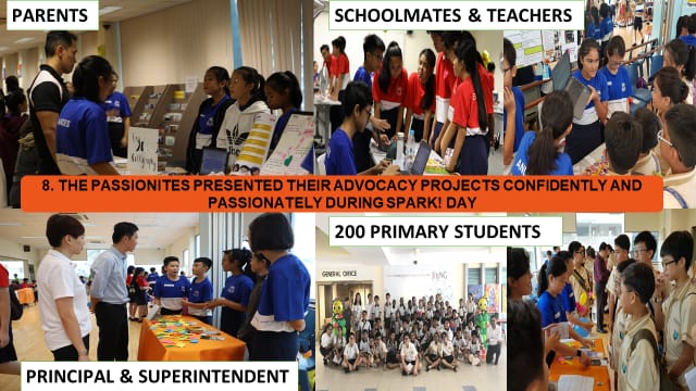 Students present advocacy projects to parents, teachers, principal, and 200 primary students during SPARK! Day event.